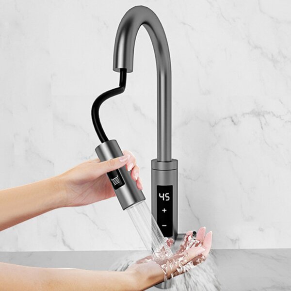 Нагревател за вода Elite EHD-1514PP, 3300W, Регулируема мощност, Въртене на 360, Самоподгряване, Сензорен дисплей, IPX4, Сребрист