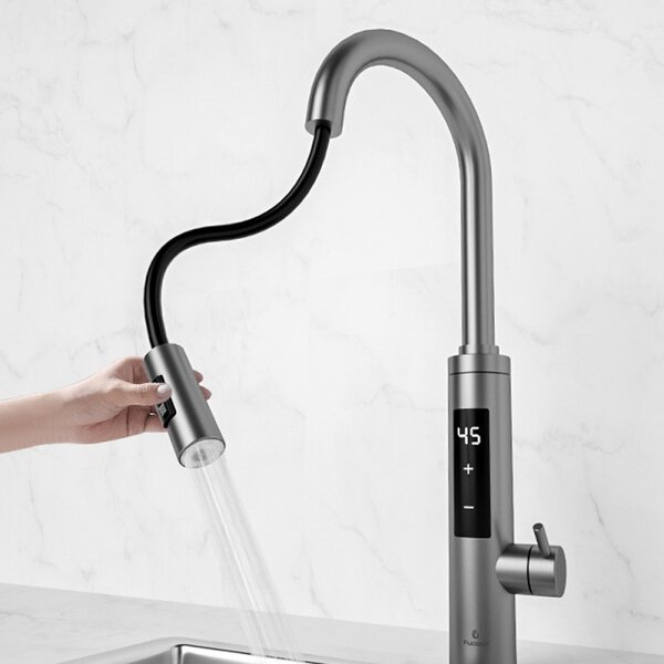 Нагревател за вода Elite EHD-1514PP, 3300W, Регулируема мощност, Въртене на 360, Самоподгряване, Сензорен дисплей, IPX4, Сребрист