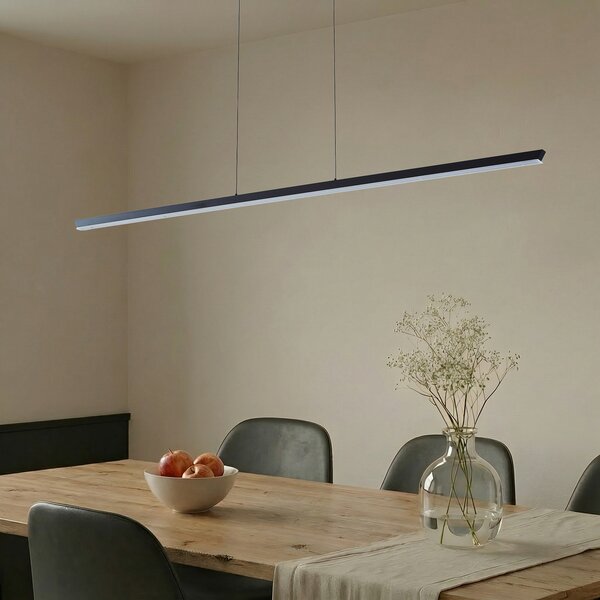 Lucande LED висяща лампа Solvar, 158 cm, черна, CCT, с регулируема яркост, Затъмняване, Черен, Дневна/трапезария, Метал, Модерен