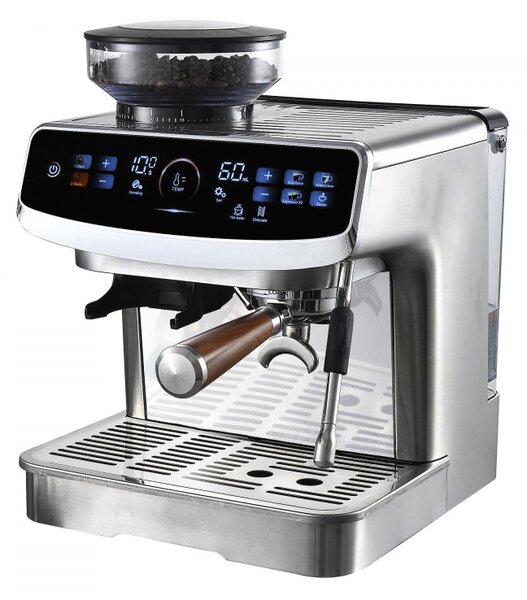 Еспресо машина Finlux FEM-1935D, 2450W, Италианска ULKA помпа 20 bar, 2.2 л, 250 гр, Вградена мелачка с 15 настройки, Сензорен екран, Инокс