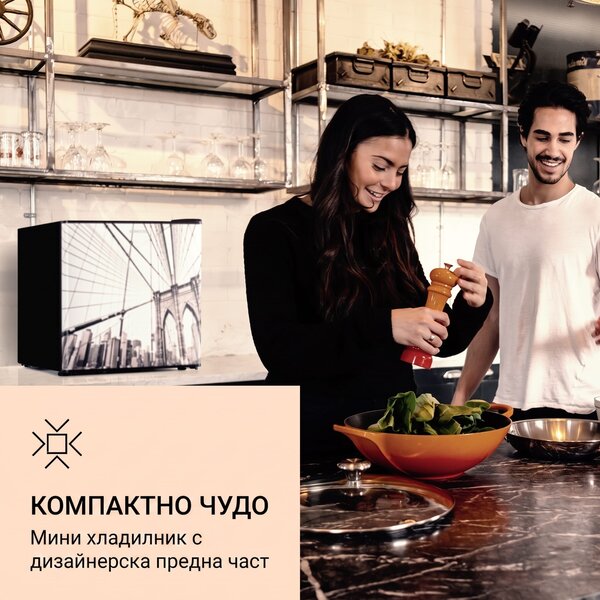 Klarstein CoolArt 45L, мини хладилник, EEK E, фризерно отделение 1,5 л, дизайнерска врата