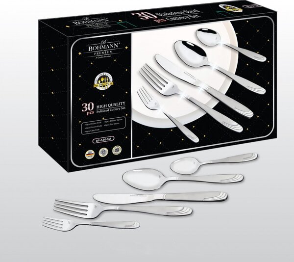 Комплект прибори за хранене Bohmann BP A30-SM, Кутия, 30 бр, Инокс