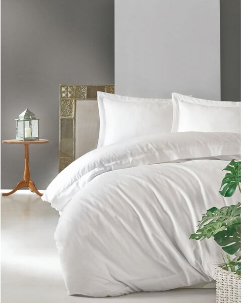 Бяло двойно удължено спално бельо от памучен сатен 240x220 cm Elegant – Mijolnir