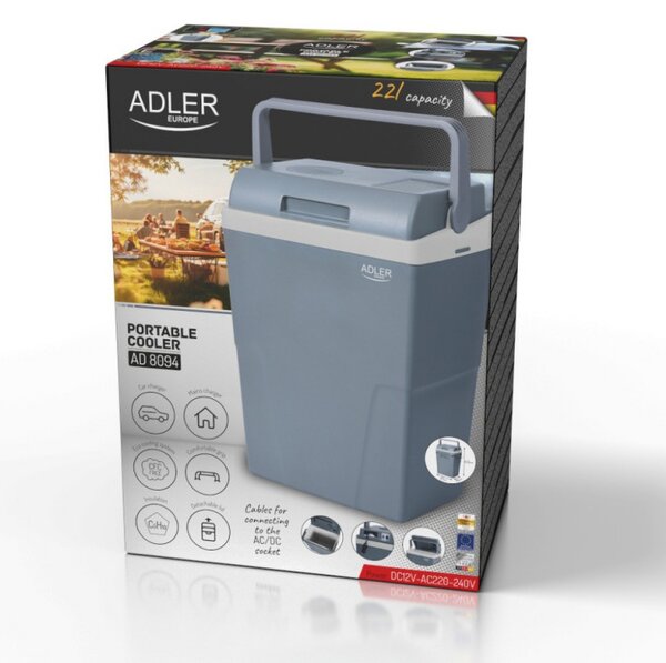 Хладилна кутия Adler AD 8094, 22 литра, 45/55 W, 12V/220V, Климатичен клас ST, Специална изолация C5H10, Сив