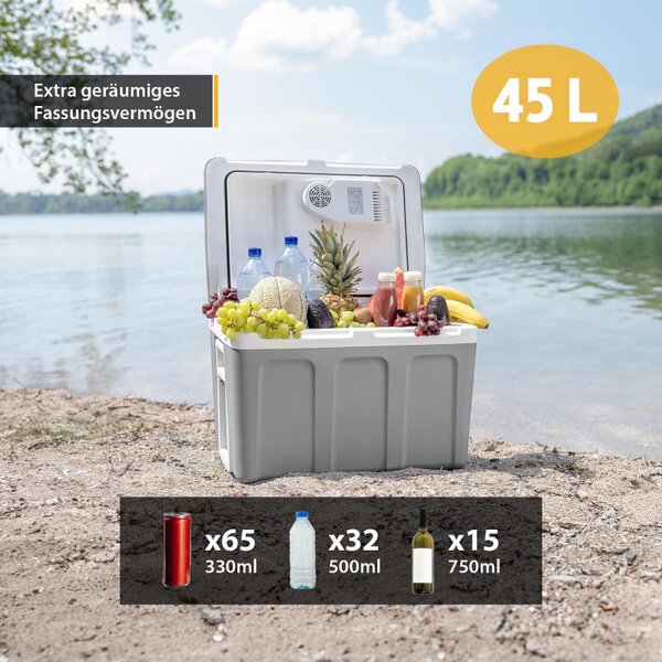Електрическа хладилна кутия First Austria FA-5170-2-USB, 58W, 40 л, Клас F, 240/12V, USB, Вътрешна организация, Сив/бял