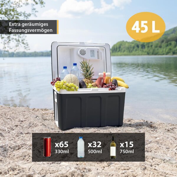 Електрическа хладилна кутия First Austria FA-5170-2-BA, 58W, 40 л, Клас F, 240/12V, Вътрешна организация, Черен/бял