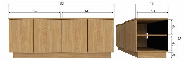 Маса за телевизор от масивен дъб в естествен цвят 133x52x45 cm Zuma – WOOOD