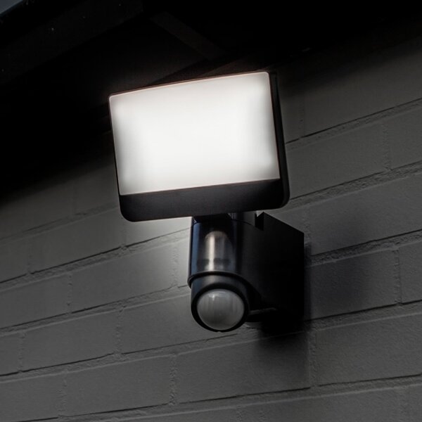 LUTEC LED прожектор със сензор за външна стена SUNSHINE, 25 см, тъмно сив, IP54, Сив, Пластмаса, Модерен, Стенни прожектори