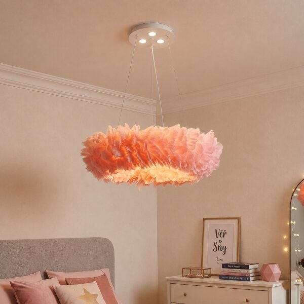 Brilagi - LED полилей на кабел FEATHER 3xE27/40W/230V + 3xLED/3W Ø 50 см, розов