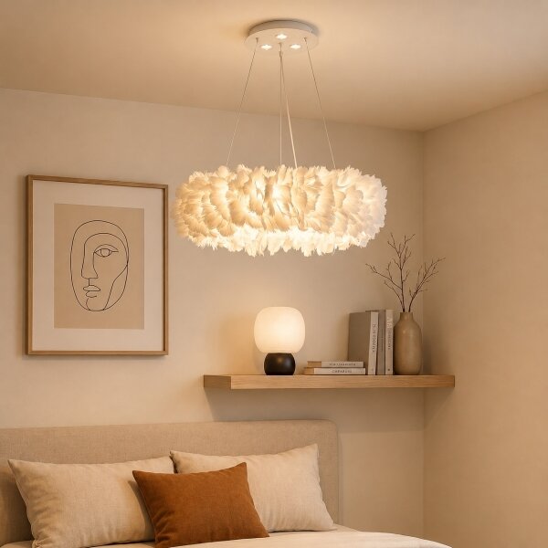 Brilagi - LED полилей на кабел FEATHER 3xE27/40W/230V + 3xLED/3W Ø 40 см бял