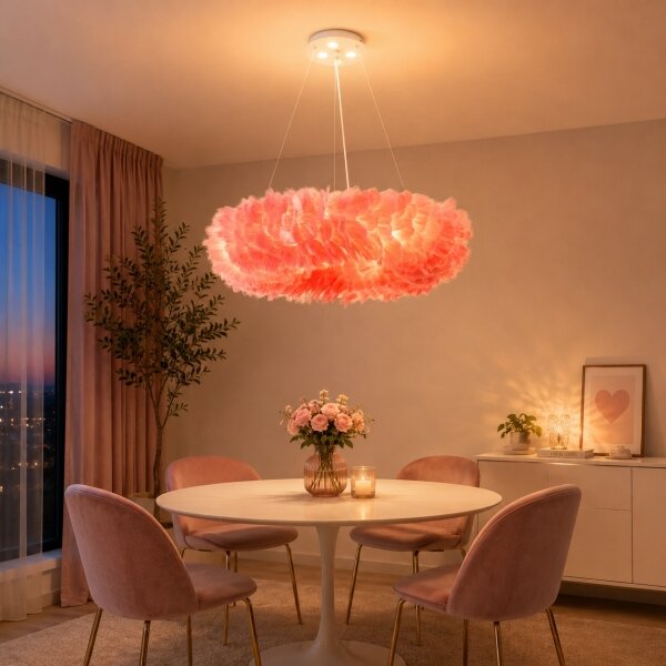 Brilagi - LED полилей на кабел FEATHER 3xE27/40W/230V + 3xLED/3W Ø 50 см, розов