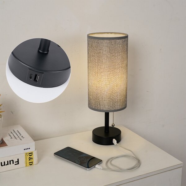 Brilagi - Настолна лампа с USB порт TABLON 1xE27/25W/230V черна/сива