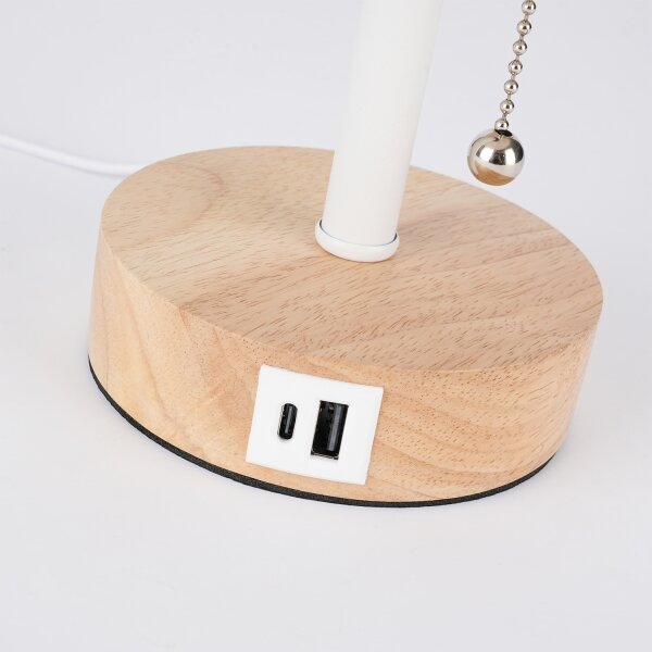 Brilagi - Настолна лампа с USB порт TABLON 1xE27/25W/230V дъб/бял/крем