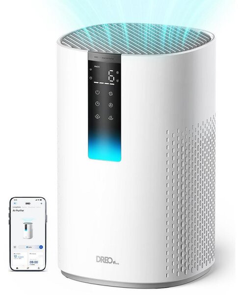 Пречиствател за въздух DREO Macro 605S, 20 м2, 202 м3/ч, Wi-Fi, 4 скорости, Нощен+Автоматичен режим, Таймер, Детска защита, LED индикатори за качество на въздуха, Бял