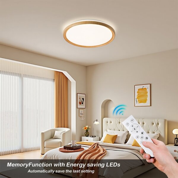 Brilagi-LED Димируем таванен плафон RIVO LED/72W/230V 3000-6000K с дървесен декор Ø 50 cm+ДУ