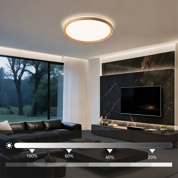 Brilagi-LED Димируем таванен плафон RIVO LED/72W/230V 3000-6000K с дървесен декор Ø 50 cm+ДУ