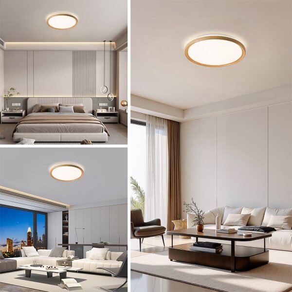 Brilagi-LED Димируем таванен плафон RIVO LED/72W/230V 3000-6000K с дървесен декор Ø 50 cm+ДУ