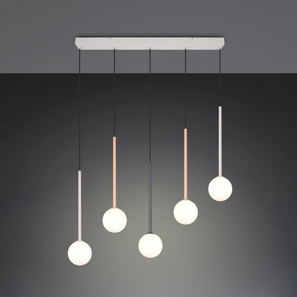 Trio Lighting Висяща лампа „Firano“, цветна, дължина 107 см, метална, с 5 лампи, Многоцветен, Дневна/трапезария, Метал, Модерен