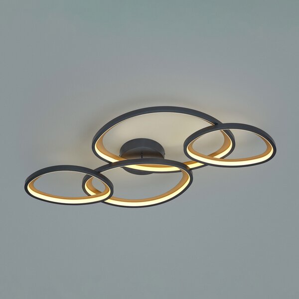 Trio Lighting LED таванна лампа „Sivo“, дължина 103 см, матово черно, метал CCT, Затъмняване, Черен, Дневна/трапезария, Метал