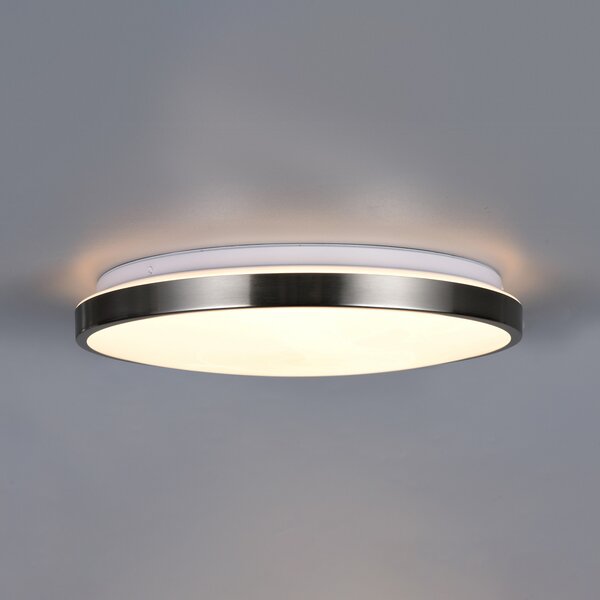 Trio Lighting LED таванна лампа „Fena“, матов никел, Ø 38 см, метал, IP44, Затъмняване, Металик, Баня, Метал, Модерен