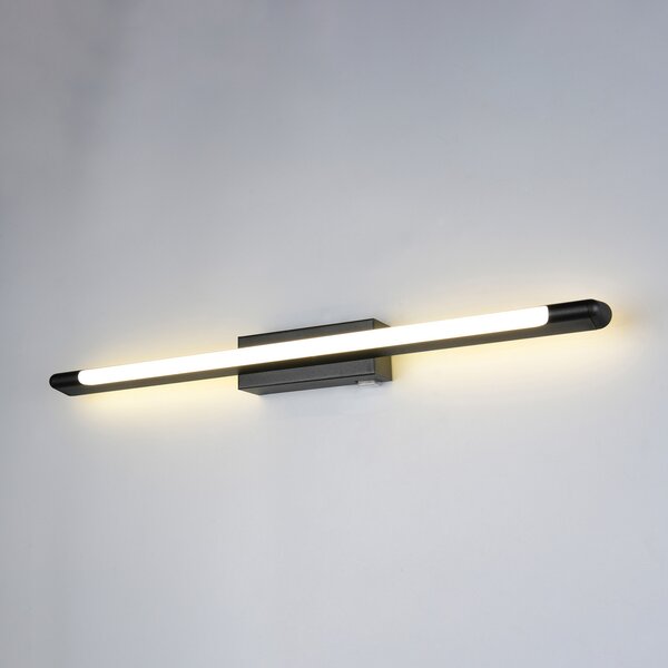 Trio Lighting LED стенна лампа „Алберто“, черна, ширина 71 см, IP44, Затъмняване, Черен, Баня, Метал, Модерен