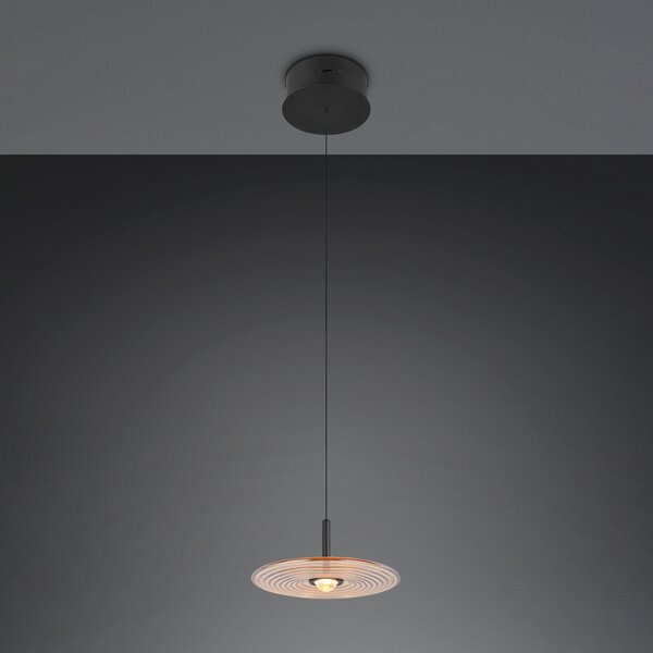 Trio Lighting LED висяща лампа „Sirena“, черно/кехлибарено, Ø 20 см, стъкло, CCT, Затъмняване, Бежов, Дневна/трапезария, Стъкло