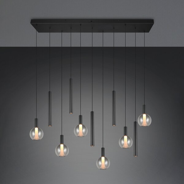 Trio Lighting LED висяща лампа „Меларо“, дължина 120 см, черна, метал/стъкло, 11-лампова, Затъмняване, Черен, Дневна/трапезария, Метал