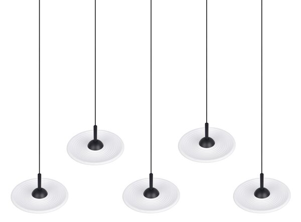 Trio Lighting LED висяща лампа „Sirena“, бяла, дължина 104 см, стъкло, CCT, 5-лампова, Затъмняване, Бял, Дневна/трапезария, Стъкло