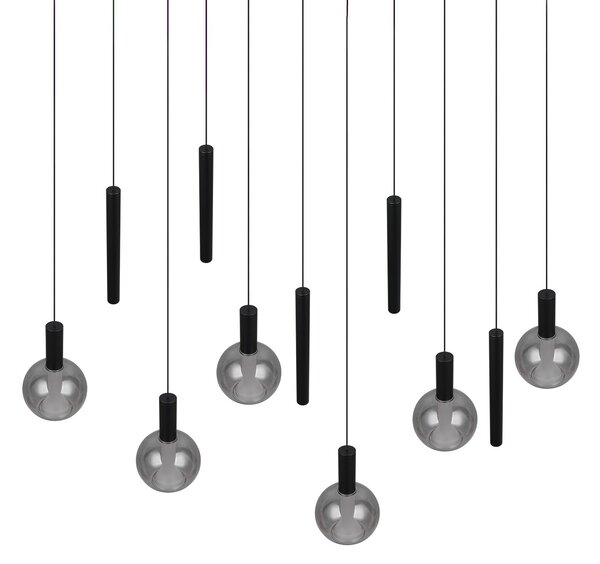 Trio Lighting LED висяща лампа „Меларо“, дължина 120 см, черна, метал/стъкло, 11-лампова, Затъмняване, Черен, Дневна/трапезария, Метал