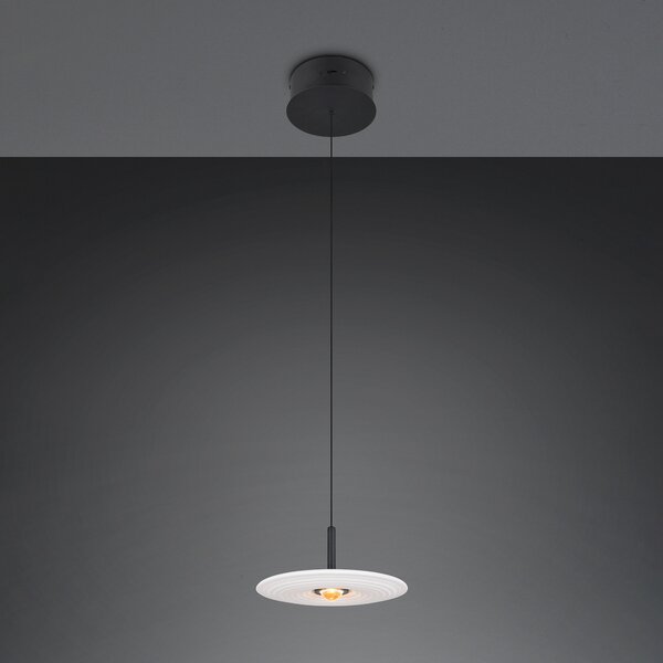 Trio Lighting LED висяща лампа „Sirena“, бяла, Ø 20 см, стъкло, CCT, Затъмняване, Бял, Дневна/трапезария, Стъкло