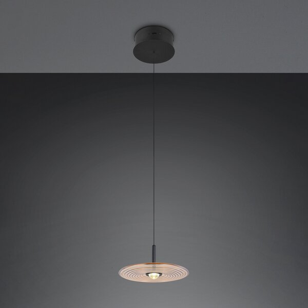 Trio Lighting LED висяща лампа „Sirena“, черно/кехлибарено, Ø 20 см, стъкло, CCT, Затъмняване, Бежов, Дневна/трапезария, Стъкло
