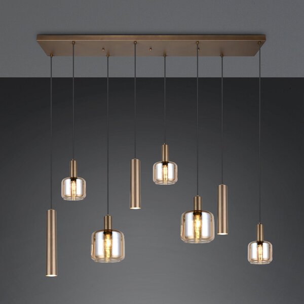 Trio Lighting Висяща лампа „Матаро“, платинен цвят, 118 см, 8-лъчева, стъкло/метал, Затъмняване, Металик, Дневна/трапезария, Стъкло, Модерен