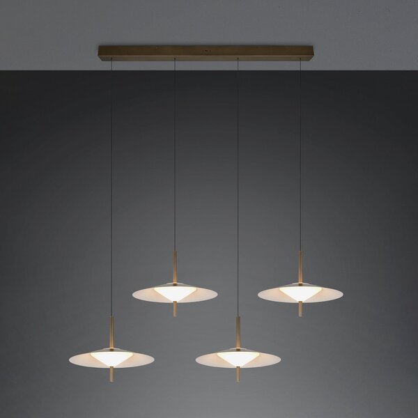 Trio Lighting LED висяща лампа Amalo в платинен цвят, дължина 146 см, CCT, 4-лампова, Затъмняване, Металик, Дневна/трапезария, Метал, Модерен
