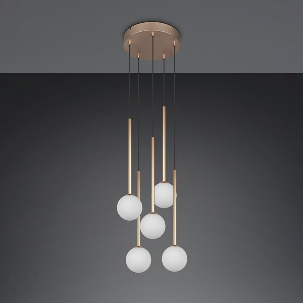 Trio Lighting Висяща лампа „Firano“, златист цвят, Ø 36 см, метал, с 5 крила., Злато / месинг, Дневна/трапезария, Метал, Модерен