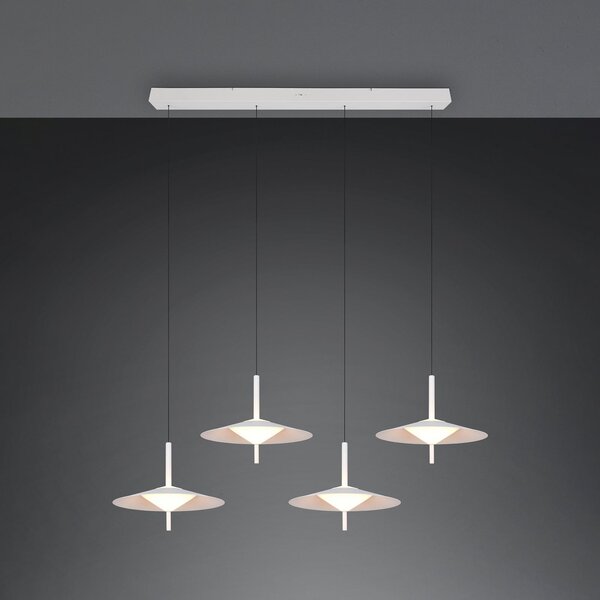Trio Lighting LED висяща лампа „Амало“, матово бяла, дължина 146 см, CCT, 4-лампова, Затъмняване, Бял, Дневна/трапезария, Метал, Модерен
