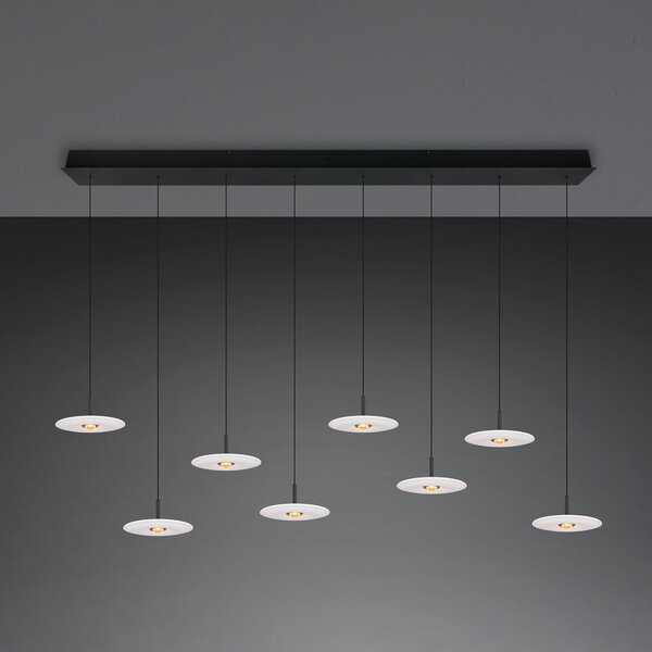 Trio Lighting LED висяща лампа „Sirena“, бяла, дължина 167 см, стъкло, CCT, 8-лампова, Затъмняване, Бял, Дневна/трапезария, Стъкло