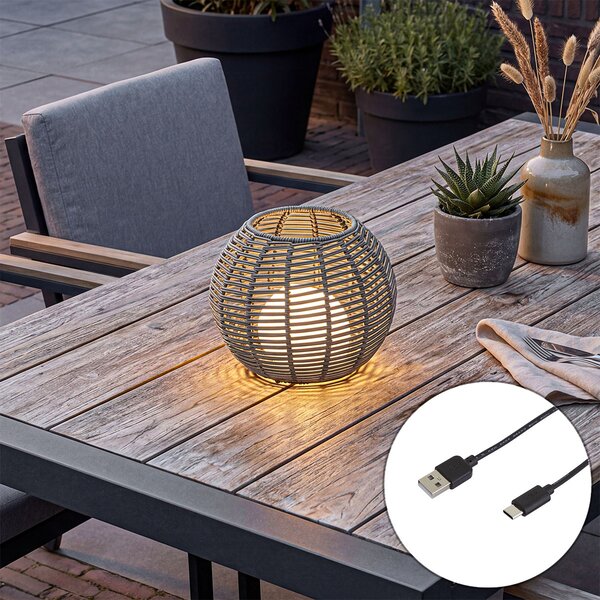 Външна настолна лампа тъмно сива 25 см вкл. LED акумулаторна с USB-C IP44 - Oli