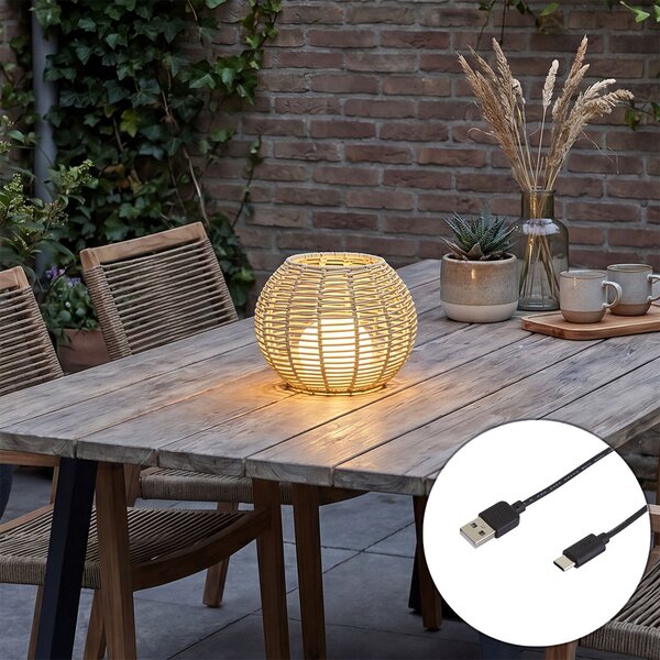 Външна настолна лампа Taupe 25cm вкл. LED акумулаторна с USB-C IP44 - Oli