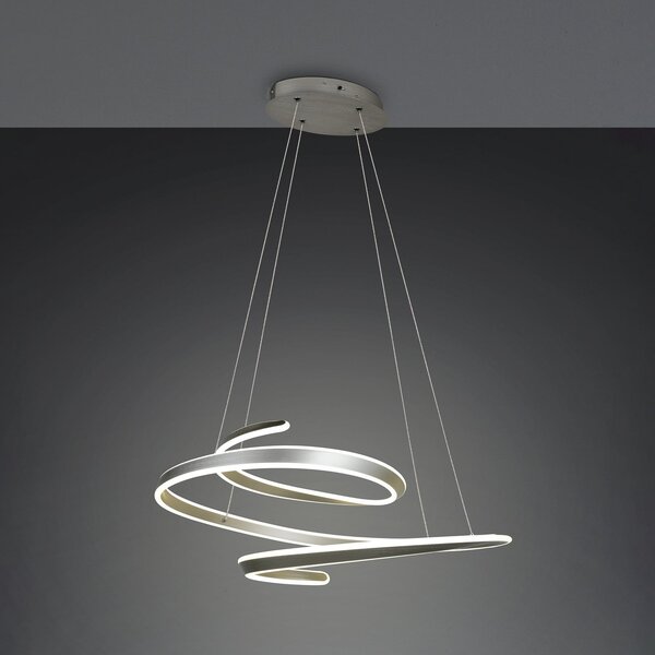 Trio Lighting LED висяща лампа „Арлингтън“, матов никел, дължина 80 см, метал, CCT, Затъмняване, Металик, Дневна/трапезария, Метал, Модерен