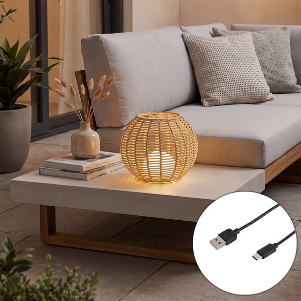 Външна настолна лампа Taupe 30 см вкл. LED акумулаторна с USB-C IP44 - Oli