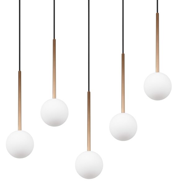 Trio Lighting Висяща лампа „Firano“, златист цвят, дължина 107 см, метална, с 5 лампи., Злато / месинг, Дневна/трапезария, Метал, Модерен
