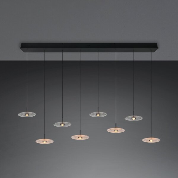 Trio Lighting LED висяща лампа „Sirena“ – черна/кехлибарена/пушена, 167 см, стъкло, 8-лампова, Затъмняване, Бежов, Дневна/трапезария, Стъкло