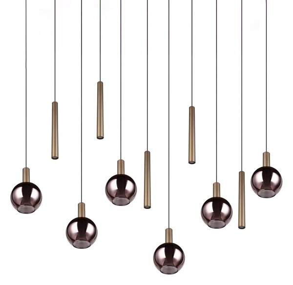 Trio Lighting LED висяща лампа „Меларо“, 120 см, платинен цвят, метал/стъкло, 11-лампова, Затъмняване, Металик, Дневна/трапезария, Метал