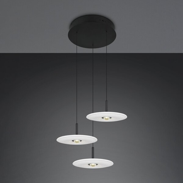 Trio Lighting LED висяща лампа „Sirena“, бяла, Ø 41 см, стъкло, с 3 крила., Затъмняване, Бял, Дневна/трапезария, Стъкло