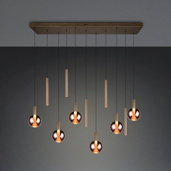 Trio Lighting LED висяща лампа „Меларо“, 120 см, платинен цвят, метал/стъкло, 11-лампова, Затъмняване, Металик, Дневна/трапезария, Метал