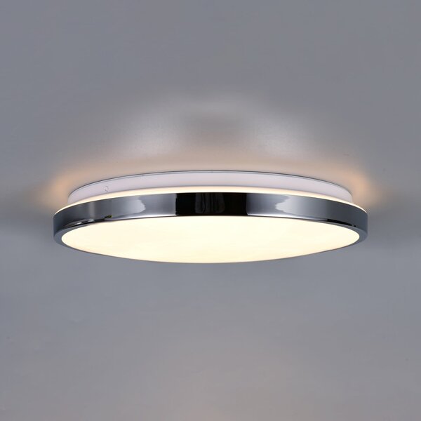 Trio Lighting LED таванна лампа „Fena“, хромиран цвят, Ø 38 см, метал, IP44, Затъмняване, Хром, Баня, Метал, Модерен
