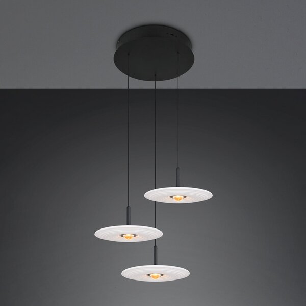 Trio Lighting LED висяща лампа „Sirena“, бяла, Ø 41 см, стъкло, с 3 крила., Затъмняване, Бял, Дневна/трапезария, Стъкло