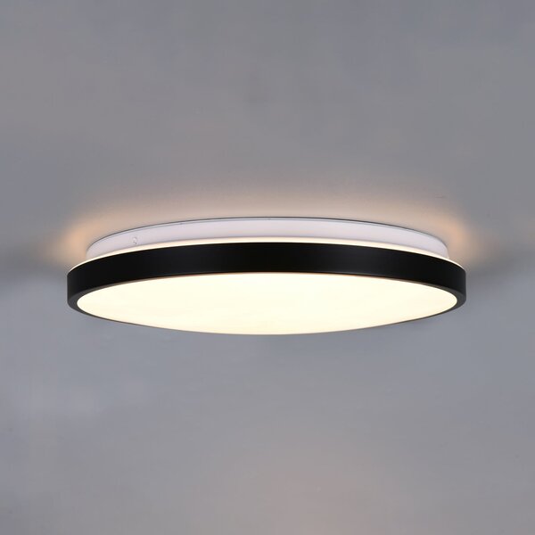Trio Lighting LED таванна лампа „Fena“, матово черно, Ø 38 см, метал, IP44, Затъмняване, Черен, Баня, Метал, Модерен