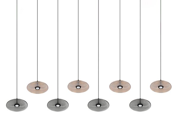 Trio Lighting LED висяща лампа „Sirena“ – черна/кехлибарена/пушена, 167 см, стъкло, 8-лампова, Затъмняване, Бежов, Дневна/трапезария, Стъкло
