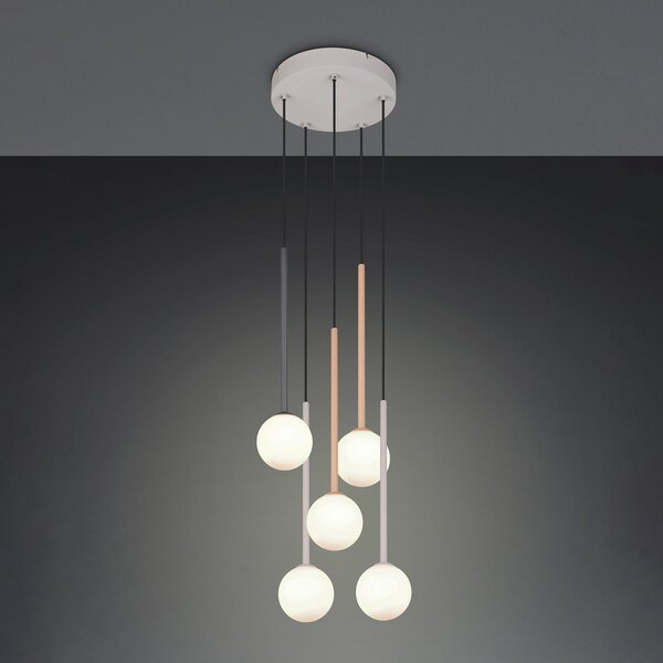 Trio Lighting Висяща лампа „Firano“, цветна, Ø 36 см, метал, с 5 крила., Многоцветен, Дневна/трапезария, Метал, Модерен